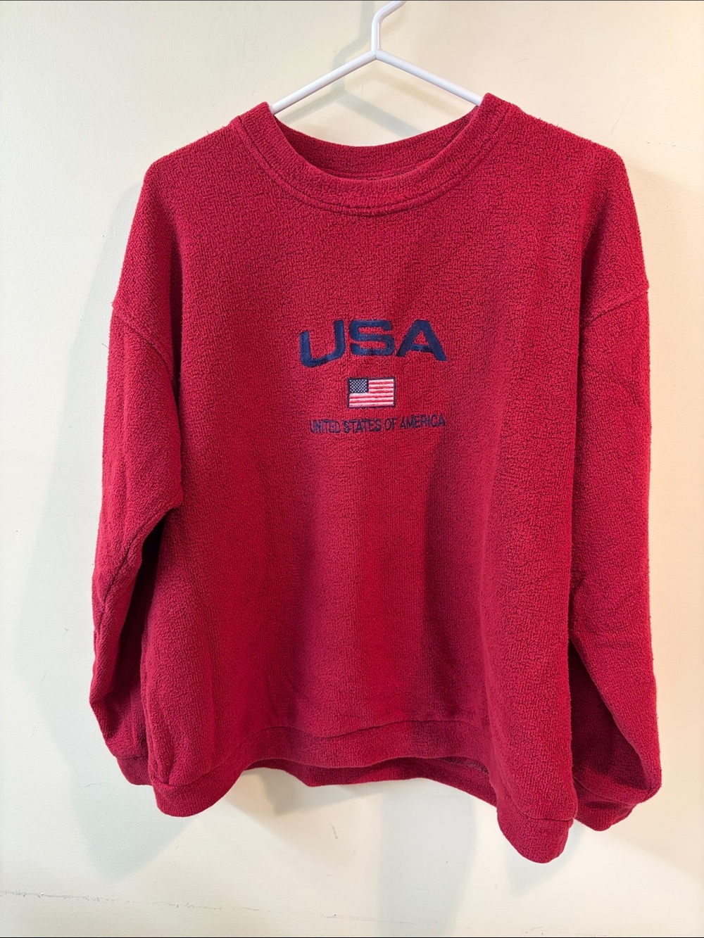 Vintage Exist Sport Line USA Embroidered Red Fleece Sweatshirt